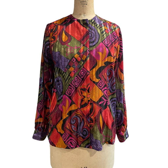 Yves St. Claire Women's Blouse Shirt Multicolor Abstract Stripe Long Sleeve 10 - Picture 1 of 7